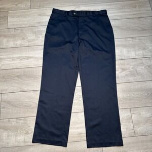 Roundtree & Yorke pants 36x29 Navy Sheen Flat Front Elastic‎ Waist Classic Fit